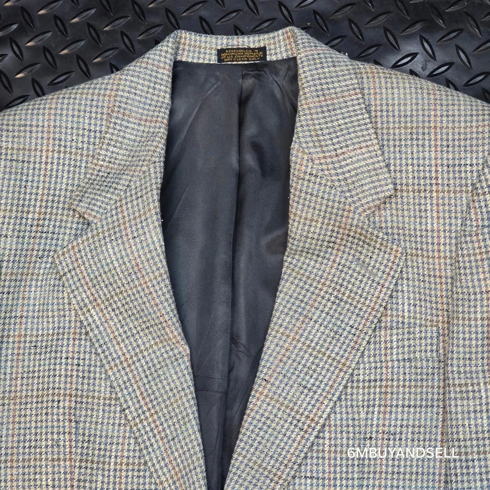 VTG Oscar de la Renta Hand Tailored Sport Coat Blazer 38R Houndstooth Check Wool
